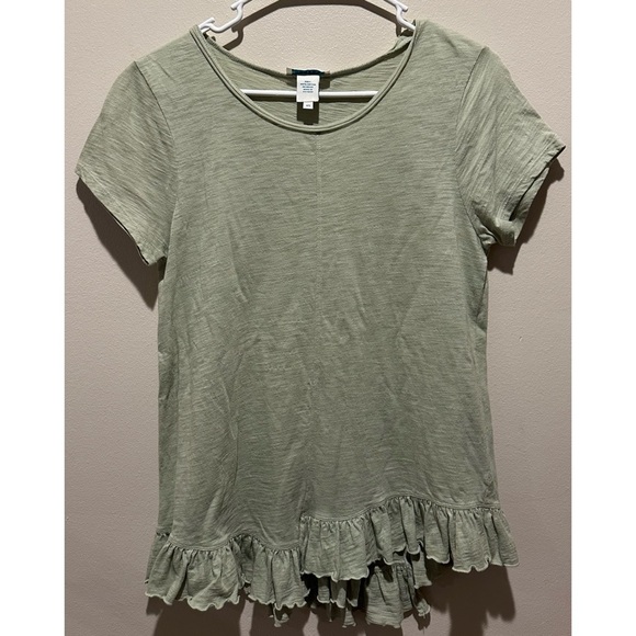 SUNDANCE Women's Ruffle Bottom Short Sleeve Top Size XS - Olive‎ Green - Picture 1 of 3